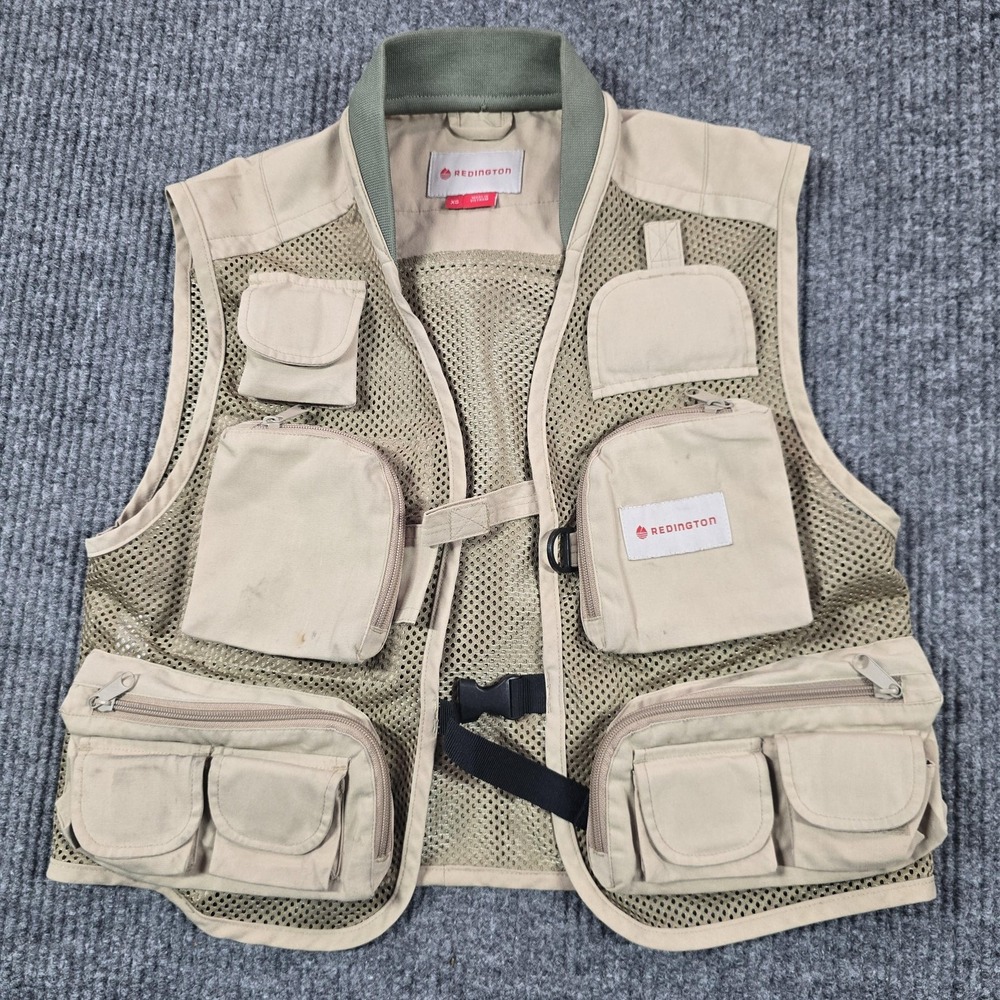 Redington Fly Fishing Vest Mens XS Beige Mesh Multi Pocket Wading‎ Jacket